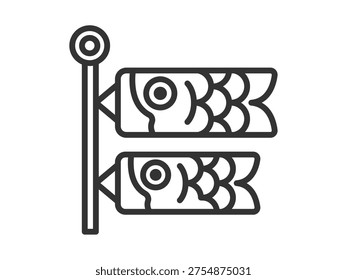 Illustration of a carp streamer (true carp・scarlet carp) icon (line drawing)