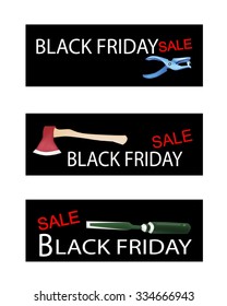 Illustration of Carpenter and Craft Tools on Black Friday Shopping Labels for Start Christmas Shopping Season.