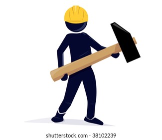 an illustration of a carpenter with an safety hat and an hammer