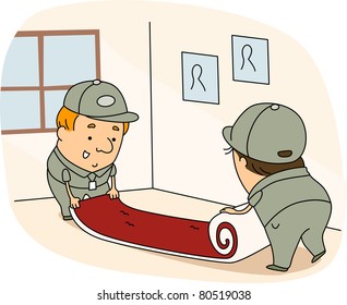 Illustration of Carpet Installers at Work