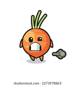 the illustration of the carrot cartoon doing fart , cute style design for t shirt, sticker, logo element