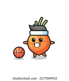 Illustration of carrot cartoon is playing basketball , cute style design for t shirt, sticker, logo element