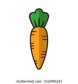 Illustration of a carrot in cartoon style. Orange ripe carrots with green tops.