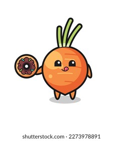 illustration of an carrot character eating a doughnut , cute style design for t shirt, sticker, logo element