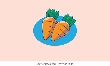 Illustration of carrot, hand drawn on blue ellipse and linen backgrounds vector.