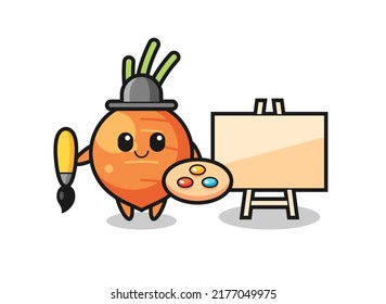 Illustration of carrot mascot as a painter , cute style design for t shirt, sticker, logo element