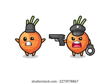 ilustración del ladrón de zanahorias con las manos arriba pillada por la policía, diseño de estilo lindo para camiseta, pegatina, elemento logo