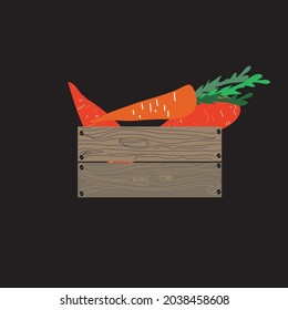 illustration with carrot and wooden crate, vector design for paper, fabric and other surface