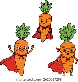 Illustration of carrots vector art, wearing a super hero cape