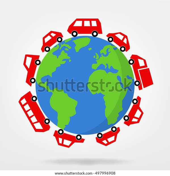 illustration of cars driving around the world\
vector graphic