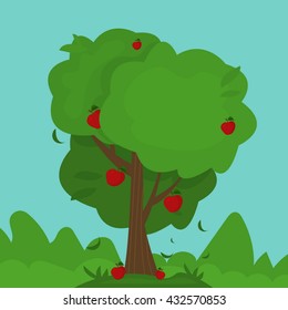 Illustration of cartoon abstract apple tree. Vector