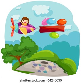 illustration of cartoon airplane with blank banner