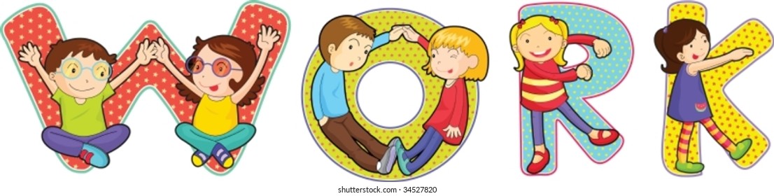 illustration of cartoon alphabets on white