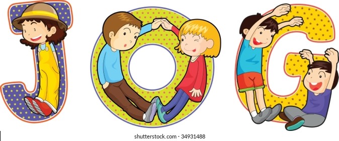 illustration of cartoon alphabets on white