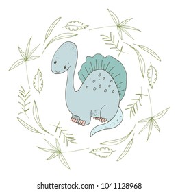 Illustration with a cartoon animal dinosaur. Vector illustration