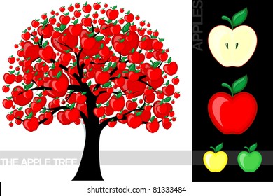Illustration of a cartoon apple tree isolated on white background, very useful for several concepts