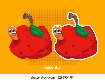 Illustration of cartoon apple vector eaten by caterpillar