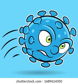 Illustration of Cartoon Attacking Blue Coronavirus on a Blue Background