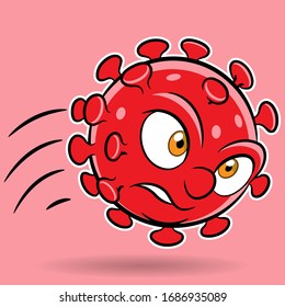 Illustration of Cartoon Attacking Red Coronavirus on a Red Background