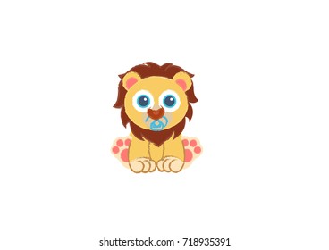 illustration of a cartoon baby lion with paint brush lines and very colorful design 