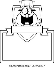 An illustration of a cartoon bald eagle in a sign design.