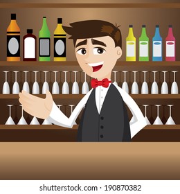 Illustration Of Cartoon Bartender At Cocktail Bar