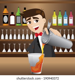 Illustration Of Cartoon Bartender Pouring Cocktail