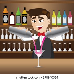 Illustration Of Cartoon Bartender Pouring Cocktail