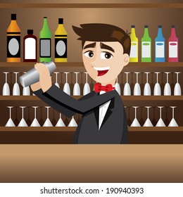 Illustration Of Cartoon Bartender With Shaker At Bar