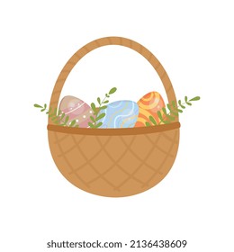 Illustration of cartoon basket with easter eggs. Happy Easter!