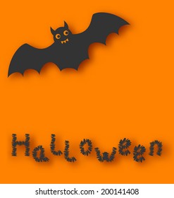 Illustration cartoon bat with with text on orange background - vector