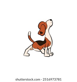 Illustration of a cartoon beagle dog sitting with head tilted upwards, featuring a heart-shaped marking.