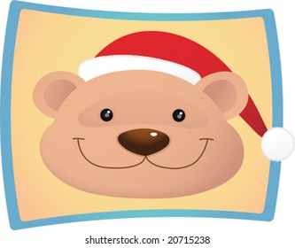 Illustration of cartoon bear wear santa hat