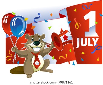 Illustration of a cartoon beaver for Canada Day celebration event