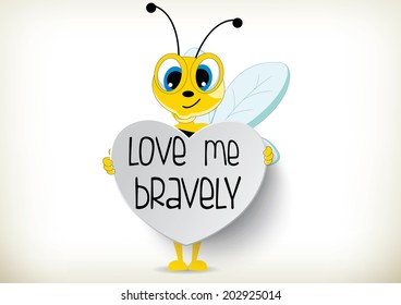 illustration cartoon bee holds paper heart
