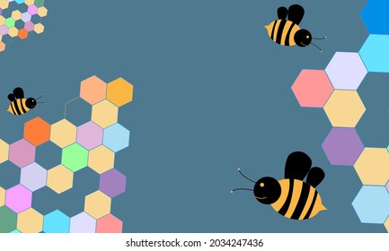 Illustration cartoon bee and honeycomb for background template.