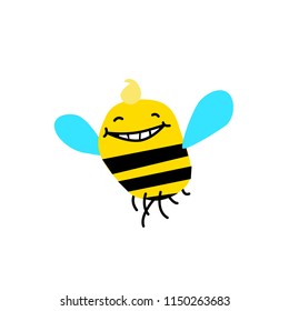 Illustration of a cartoon bee. Vector illustration. Funny bee, bumblebee. Image is isolated on white background. Mascot for the company.
