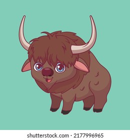 Illustration of a cartoon bison on colorful background