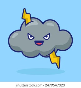 illustration cartoon black cloud and thunder vector design