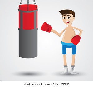 Illustration Of Cartoon Boxer With Sandbag Boxing