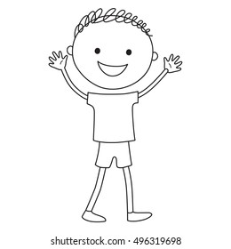 Illustration of cartoon boy in black color on the white background