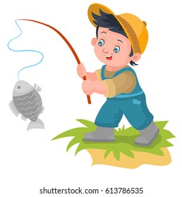 Illustration Cartoon Boy Fishing Stock Vector (Royalty Free) 613786535 ...