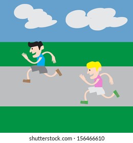illustration of Cartoon boy jogging