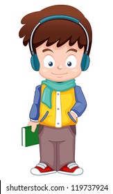 illustration of Cartoon Boy listen music vector