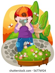 illustration of  cartoon boy taking a photo
