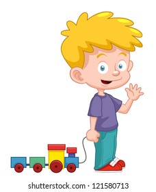 illustration of Cartoon boy with train toy