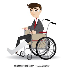 Illustration Of Cartoon Broken Leg Businessman Sitting On Wheelchair