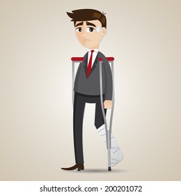 Illustration Of Cartoon Broken Leg Businessman With Crutch