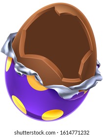 An illustration of a cartoon broken open chocolate Easter egg 