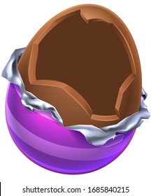 An illustration of a cartoon broken open chocolate Easter egg 